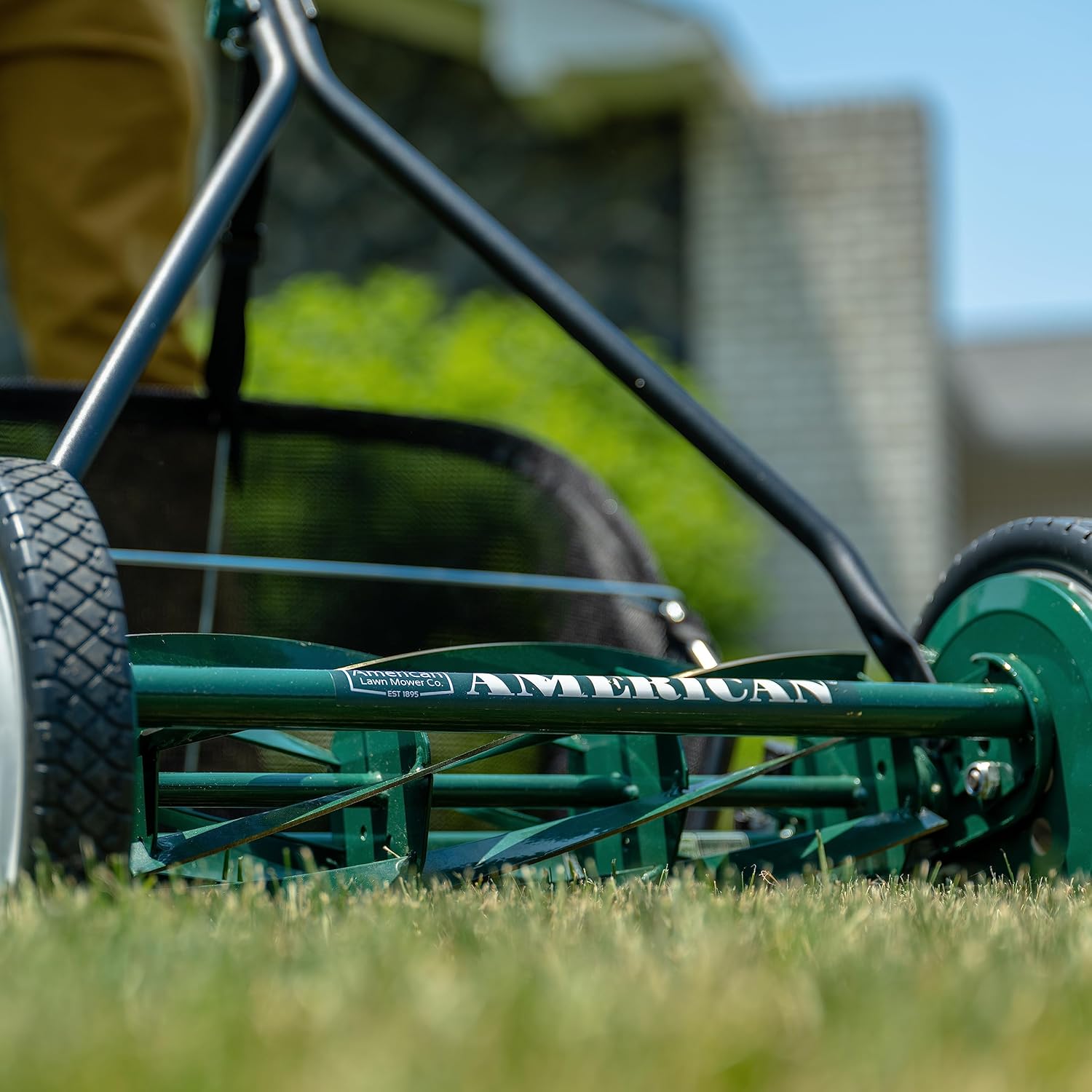 Mower Company 1725-16GC 16-inch 7-blade reel mower with grass debris collection device, designed specifically for lawns, green model