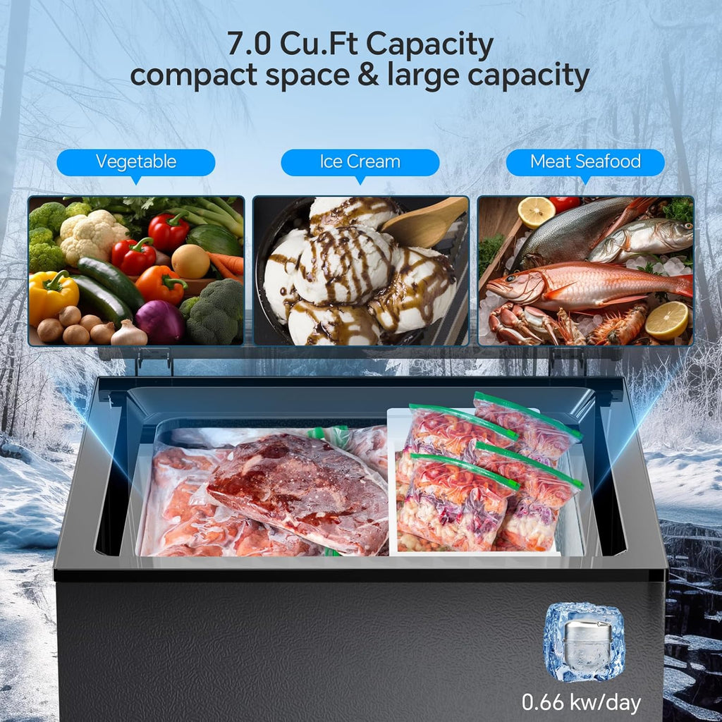 3.5 Cubic Feet Chest Freezer with 2 Removable Baskets Free Standing Top Open Door Compact Freezer with Adjustable Temperature for Home/Kitchen/Office/Bar (3.5 Cubic Feet, White)