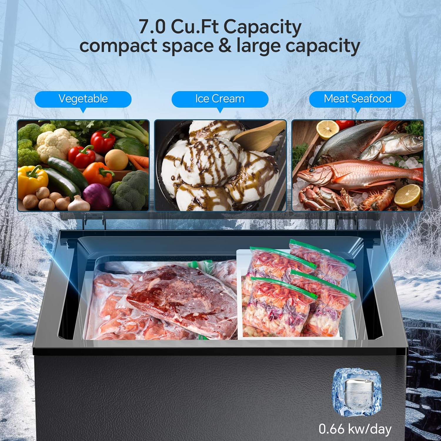3.5 Cubic Feet Chest Freezer with 2 Removable Baskets Free Standing Top Open Door Compact Freezer with Adjustable Temperature for Home/Kitchen/Office/Bar (3.5 Cubic Feet, White)