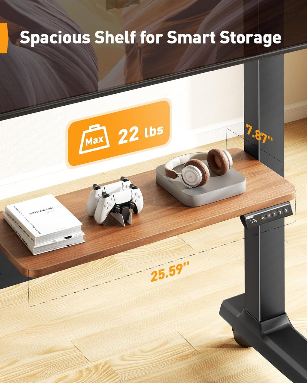Motorized Mobile TV Stand on Wheels for 37–86 Inch TVs up to 154 lbs, Electric Height Adjustable Rolling TV Stand, VESA 200x200–600x400mm, Wooden Shelf & Panel, PGTVMC26B