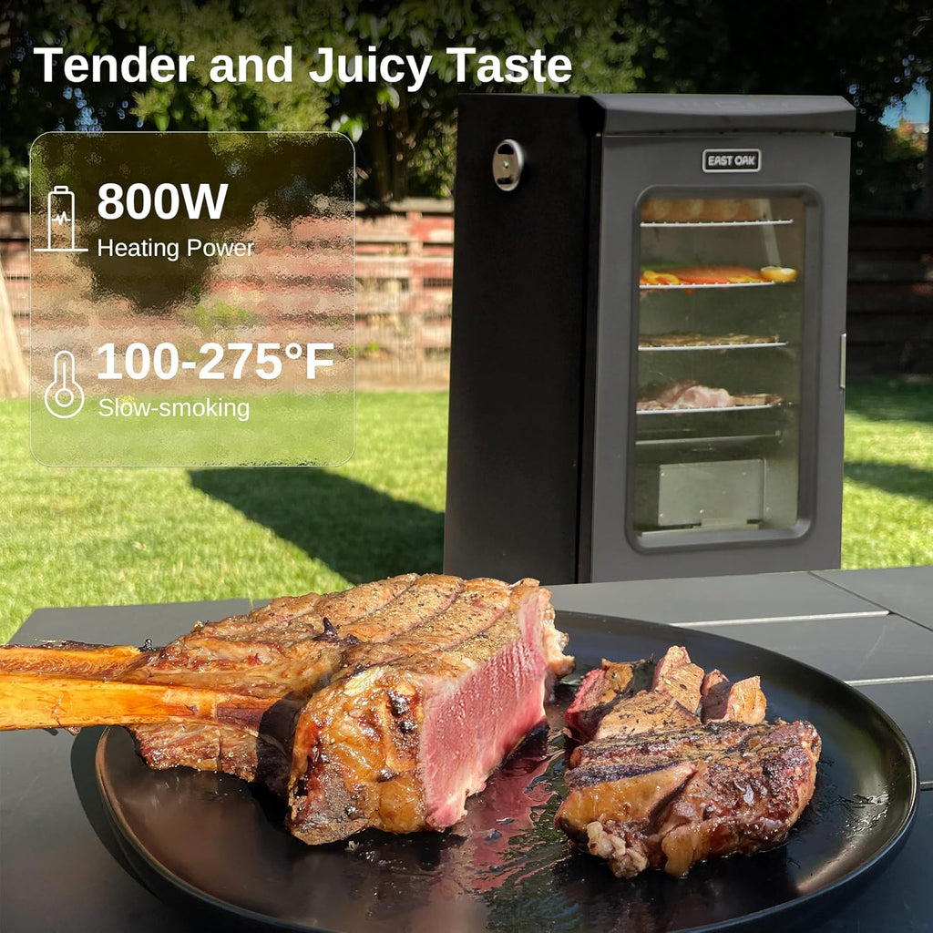 30" Electric Smoker, Outdoor Smoker with Glass Door & Meat Thermometer, 725 Sq Inch Large Capacity, 4 Detachable Racks for Backyard BBQ, Party, Outdoor Cooking Night Blue