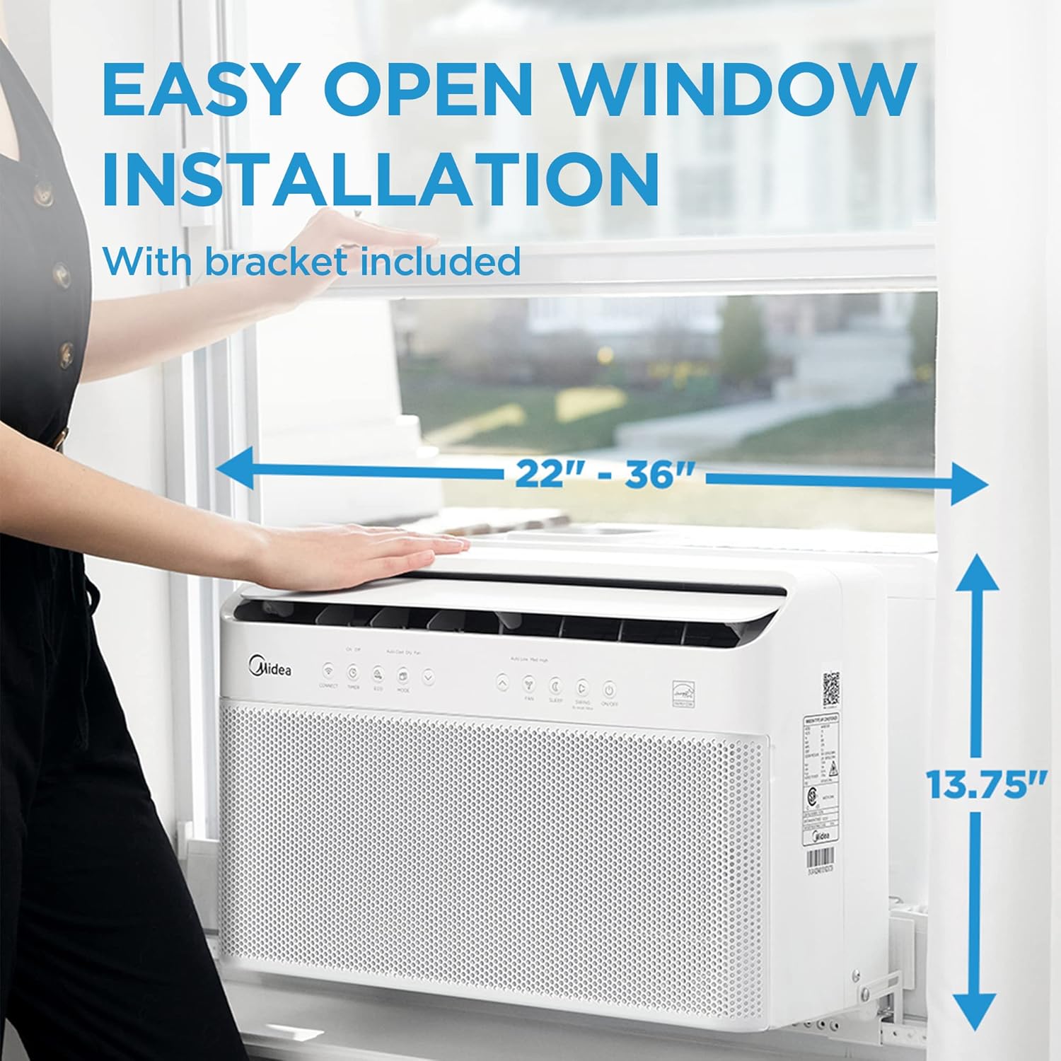 8,000 BTU U Shaped Smart Inverter Window Air Conditioner, Cools up to 350 Sq. Ft., Ultra Quiet with Open Window Flexibility, Works with Alexa/Google Assistant, 35% Energy Savings, Remote Control