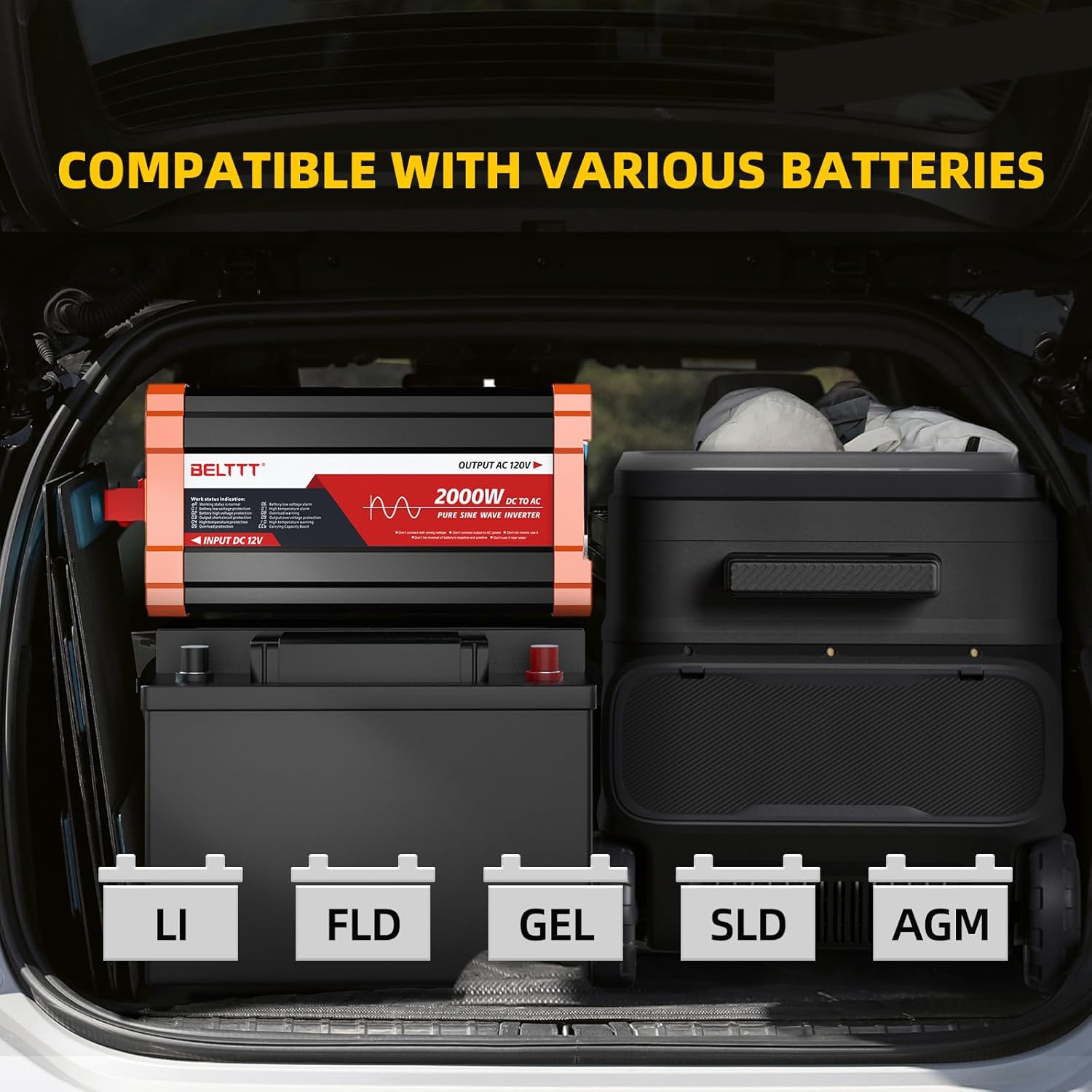 2000W Pure Sine Wave Inverter, Car Power Inverter 12V to 120V AC Converter for RV, Truck, Solar, Outdoor with Dual AC and 20A Socket, 5V 2.1A USB, Surge 4000W, Hardwire Port, Remote Controller