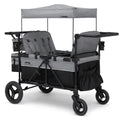 Luxurious 4-seater children's stroller - A high-end 4-seater children's stroller specially designed for 4 children, equipped with convertible seats, adjustable push-pull handles, detachable sunshade, and flat folding device. The color is grey.