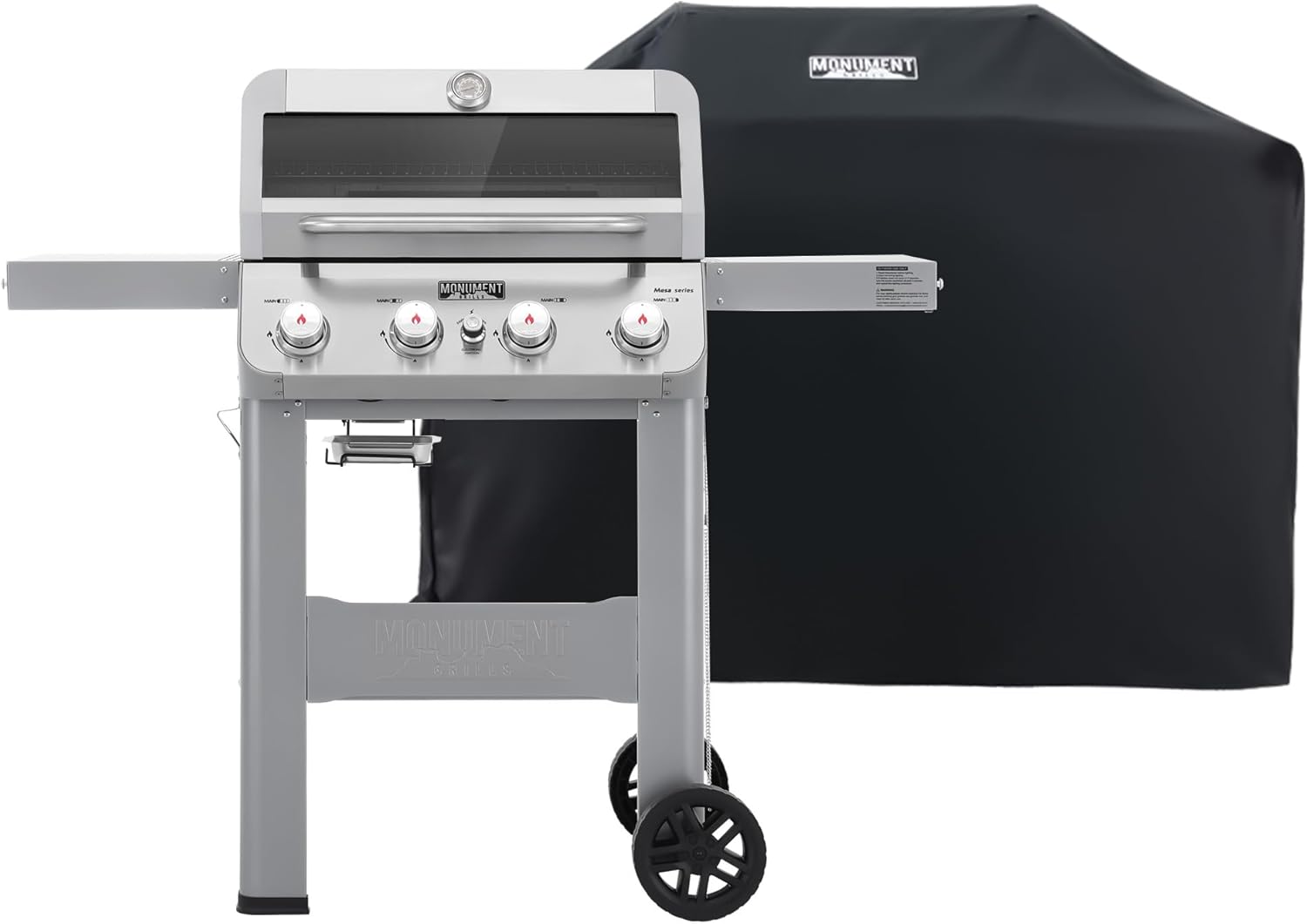Grills 4-Burner Liquid Propane Gas Grill, Silver Stainless Steel Grill Outdoor Patio Garden Barbecue Grill with Clearview® Lid and One Foldable Shelf, Mesa400MF