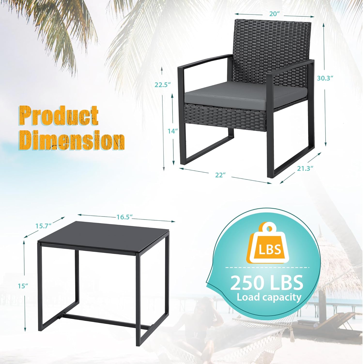 3 Pieces Patio Set Outdoor Wicker Furniture Sets Modern Rattan Chair Conversation Sets with Coffee Table for Yard and Bistro (Black)
