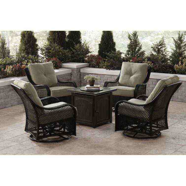 Orleans 5-Piece Steel Patio Fire Pit Conversation Set with Navy Blue C - Bed Bath & Beyond