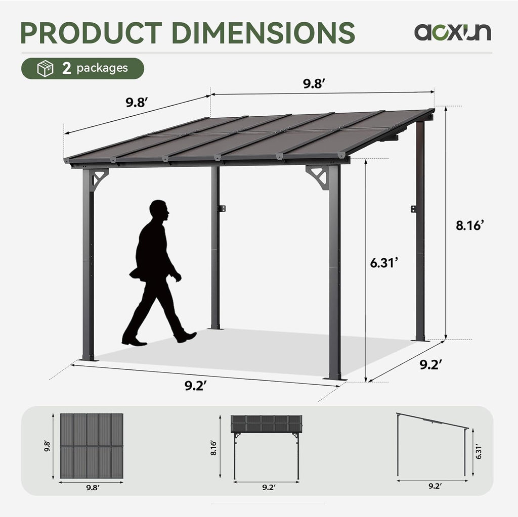 10' x 12' Gazebo for Patio, Gazebo Pergola with Sloped Roof, Large Wall-Mounted Heavy Duty Awnings, for Backyard, Deck, Patio