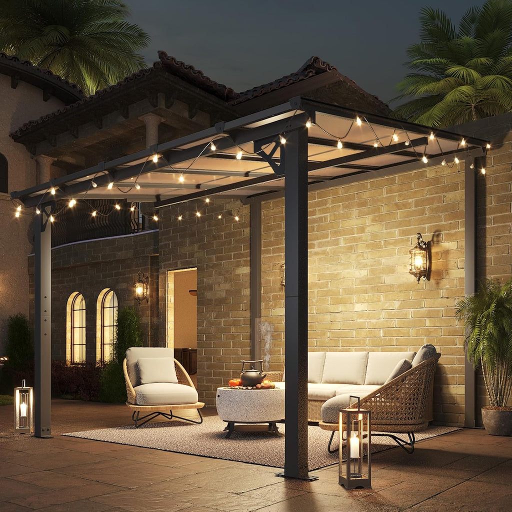 10' x 12' Gazebo for Patio, Gazebo Pergola with Sloped Roof, Large Wall-Mounted Heavy Duty Awnings, for Backyard, Deck, Patio