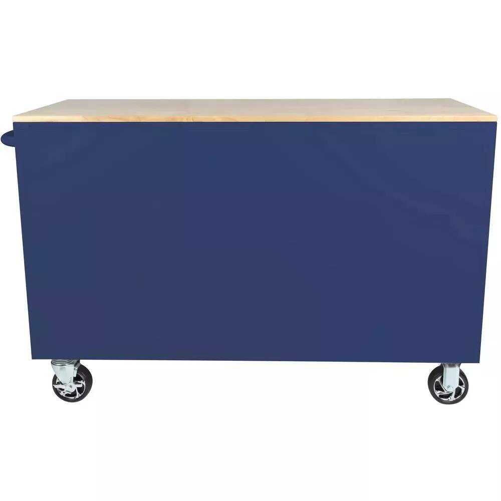 56 IN. W 5-DRAWER 1-DOOR, DEEP TOOL CHEST MOBILE WORKBENCH IN GLOSS BLUE WITH HARDWOOD TOP
