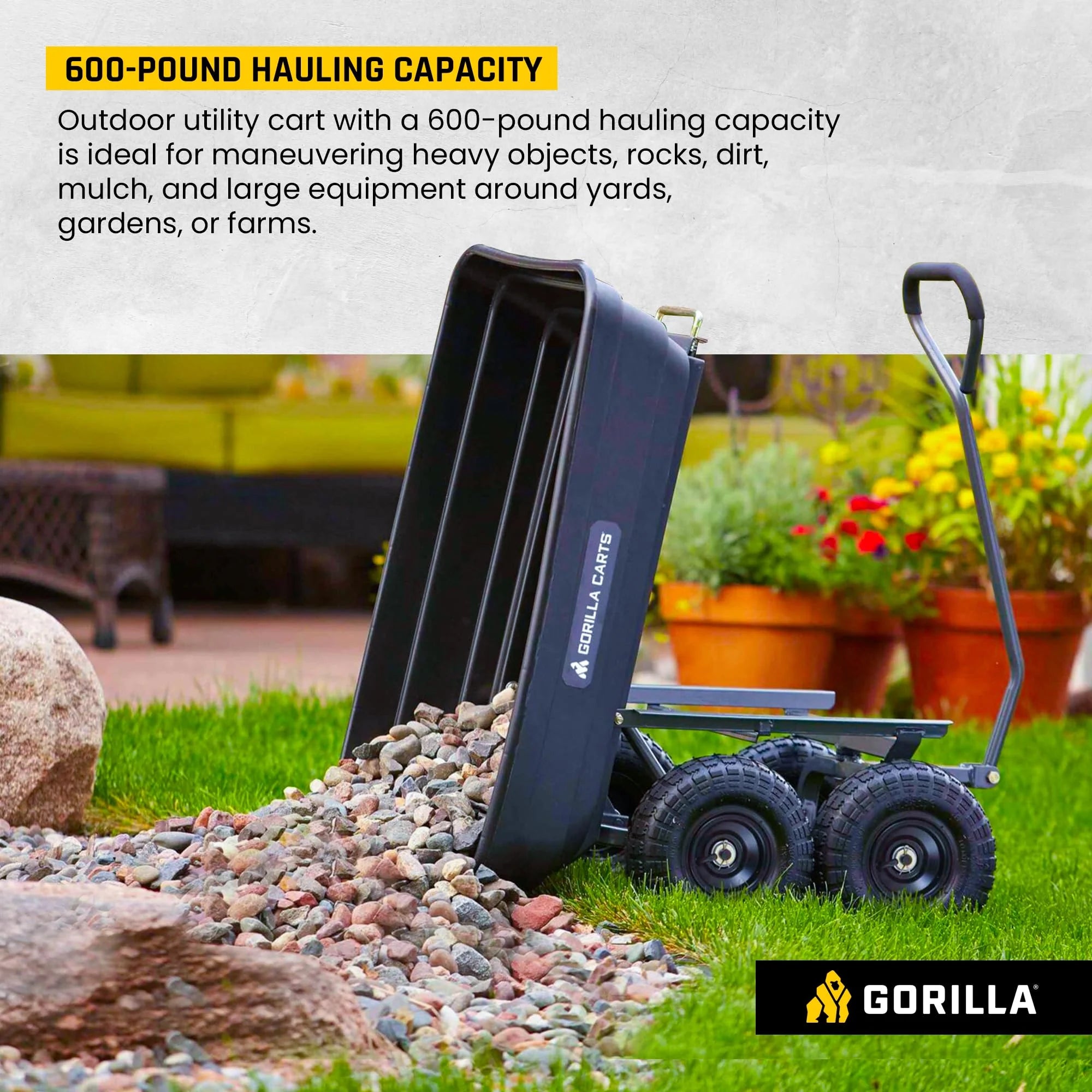 Poly Garden Dump Cart with Easy to Assemble Steel Frame