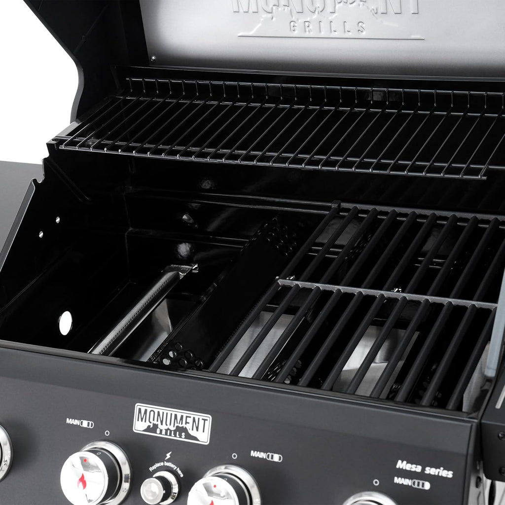 Grills 4-Burner Liquid Propane Gas Grill, Silver Stainless Steel Grill Outdoor Patio Garden Barbecue Grill with Clearview® Lid and One Foldable Shelf, Mesa400MF