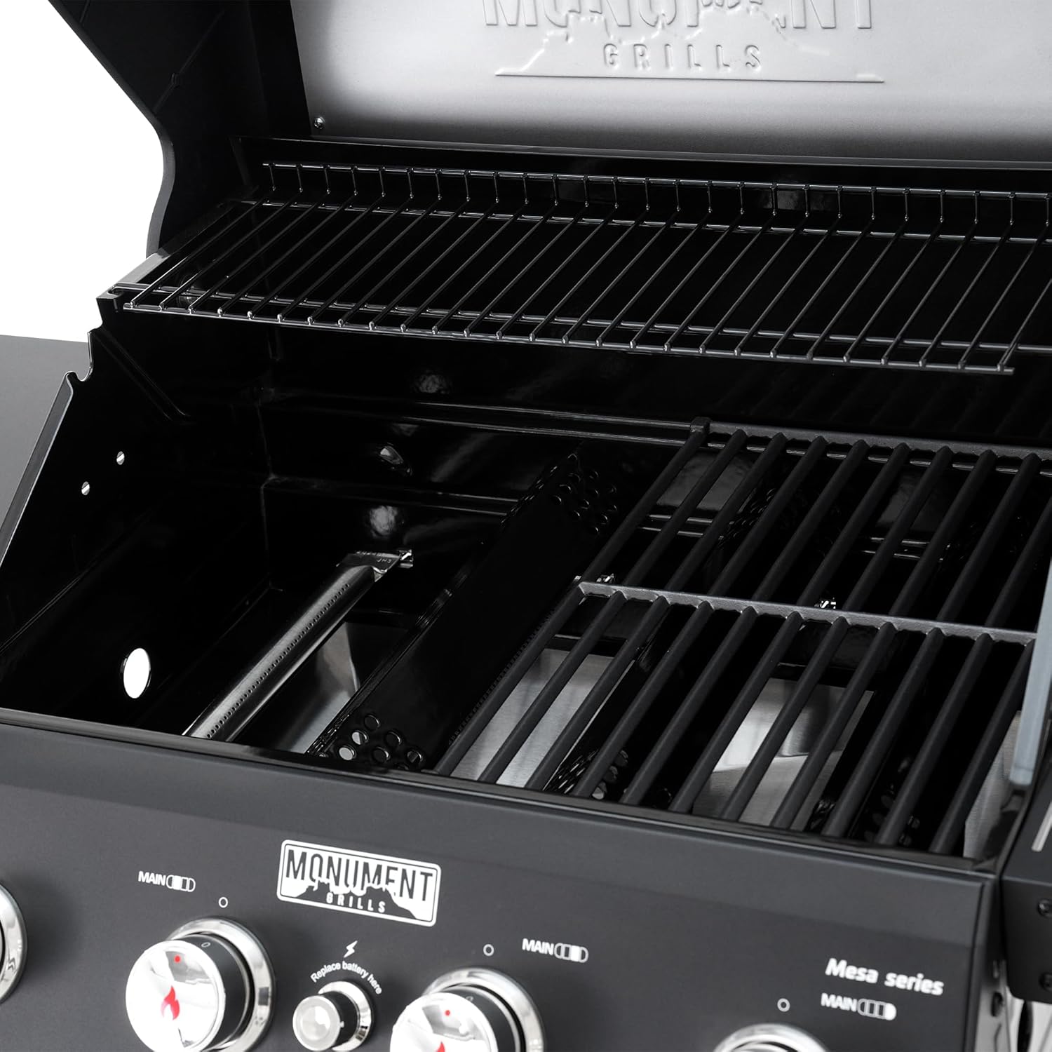 Grills 4-Burner Liquid Propane Gas Grill, Silver Stainless Steel Grill Outdoor Patio Garden Barbecue Grill with Clearview® Lid and One Foldable Shelf, Mesa400MF