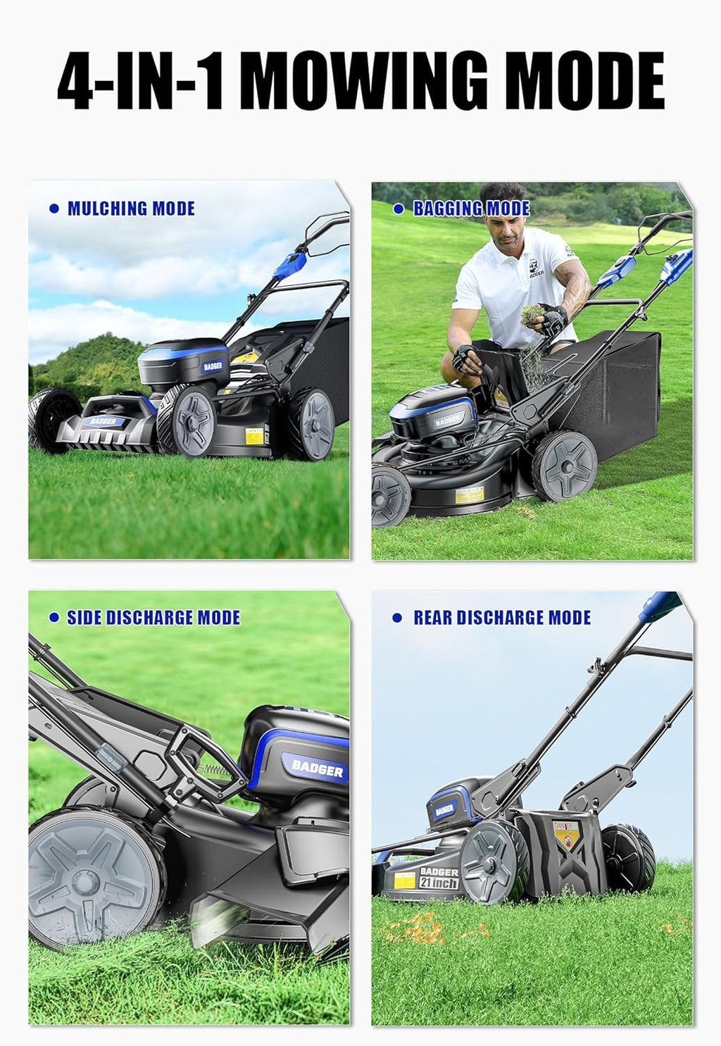 Lawn Mower 40V Brushless 18" Cordless, 5 Cutting Height Adjustments Electric Lawn Mower, Quickly Folding Within 5’s, 4.0AH Battery and Super Charger Included.