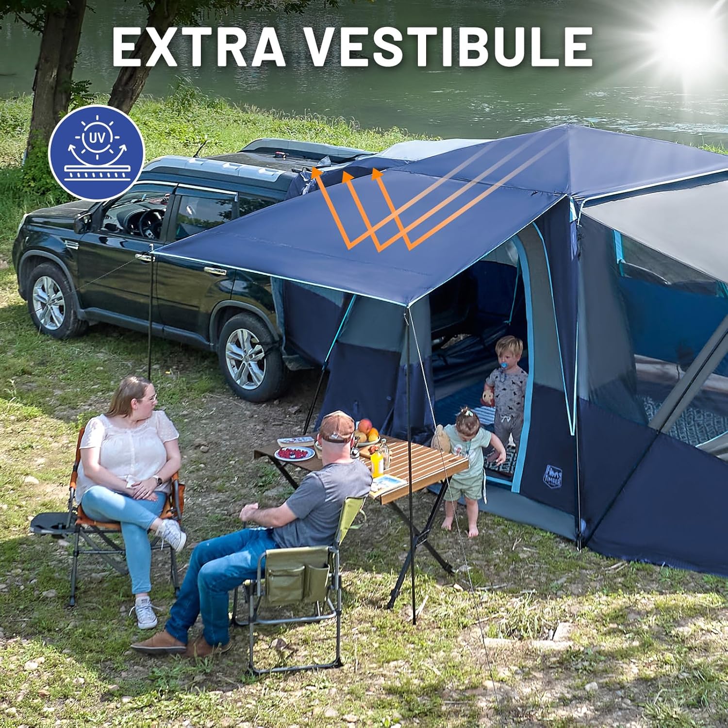 5-9 Person SUV Tent with Screen Porch and Awning for Family Camping, Weather Resistant and Portable Van or Car Tent, Includes Rainfly and Storage Bag, 13' W X 10' L X 7.1' H