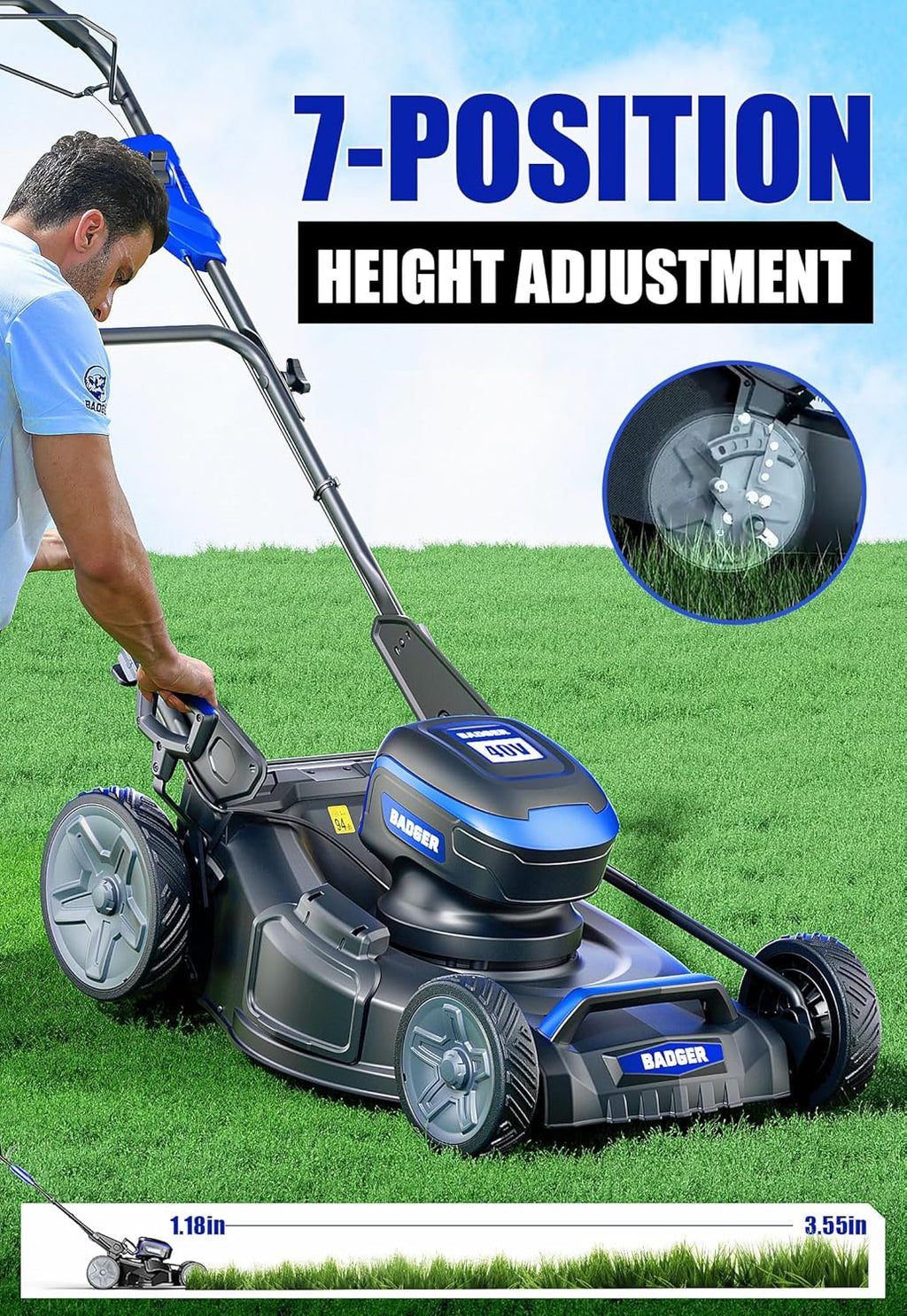 Lawn Mower 40V Brushless 18" Cordless, 5 Cutting Height Adjustments Electric Lawn Mower, Quickly Folding Within 5’s, 4.0AH Battery and Super Charger Included.