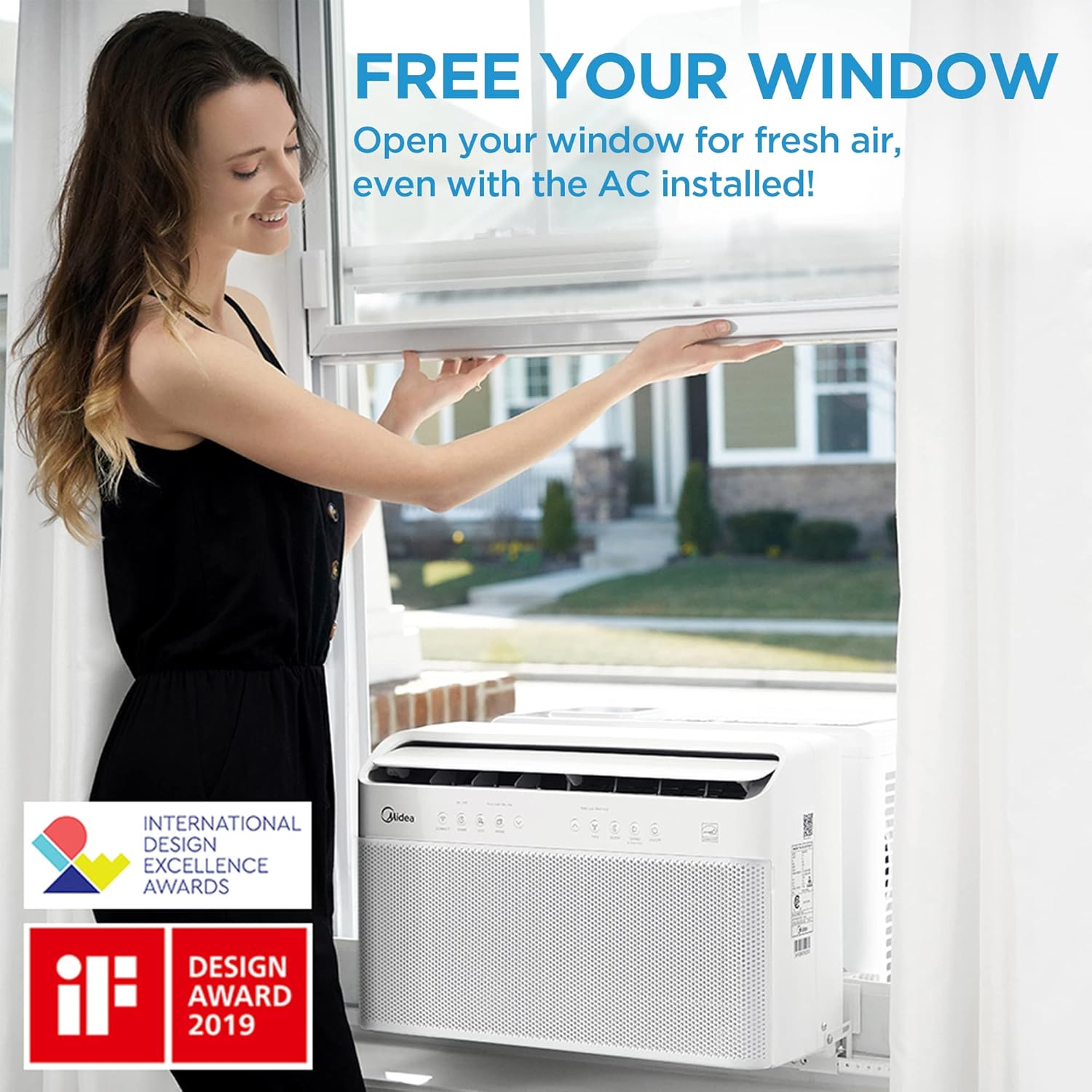 8,000 BTU U Shaped Smart Inverter Window Air Conditioner, Cools up to 350 Sq. Ft., Ultra Quiet with Open Window Flexibility, Works with Alexa/Google Assistant, 35% Energy Savings, Remote Control