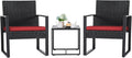3 Pieces Patio Set Outdoor Wicker Furniture Sets Modern Rattan Chair Conversation Sets with Coffee Table for Yard and Bistro (Black)