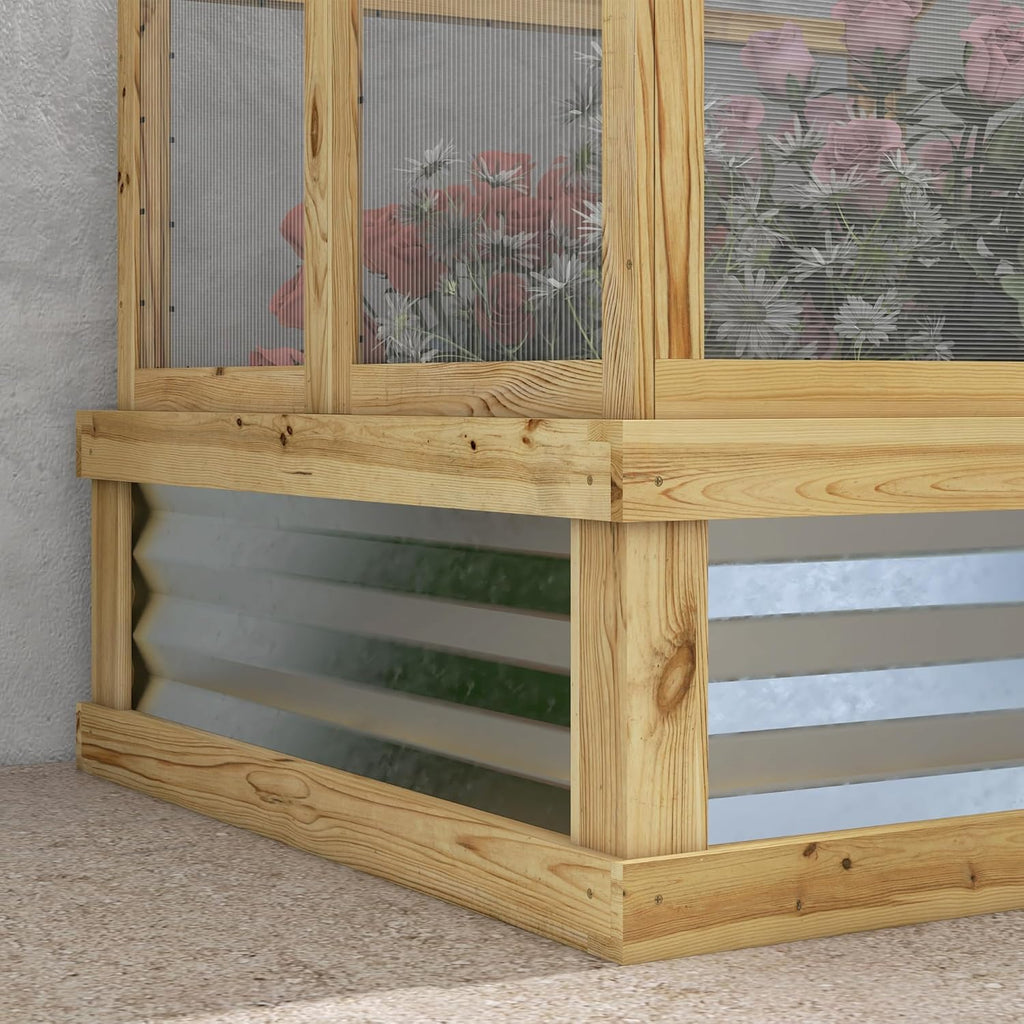 Raised Garden Bed with Polycarbonate Greenhouse, Wooden Cold Frame Greenhouse, Garden Flower Planter Protection, Peak Roof, 35.5" x 31.5" x 36", Natural