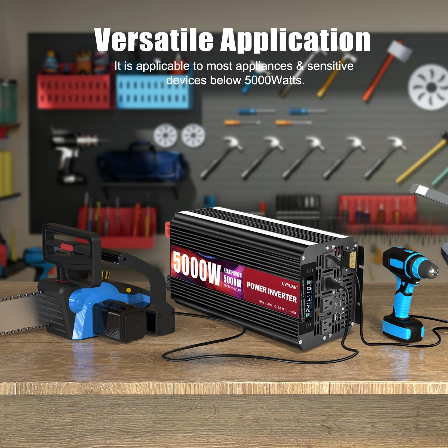 5000 Watt Power Inverter 12V to 110V 120V for Vehicle, Solar Inverter System, Heavy Duty, RV, Truck, Off Grid,Camping with 4 AC Outlets, LCD Display, Wireless Remote Control, Car Power Inverter