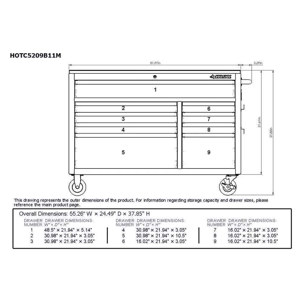 52 IN. 9-DRAWER MOBILE WORKBENCH IN GLOSS GRAY