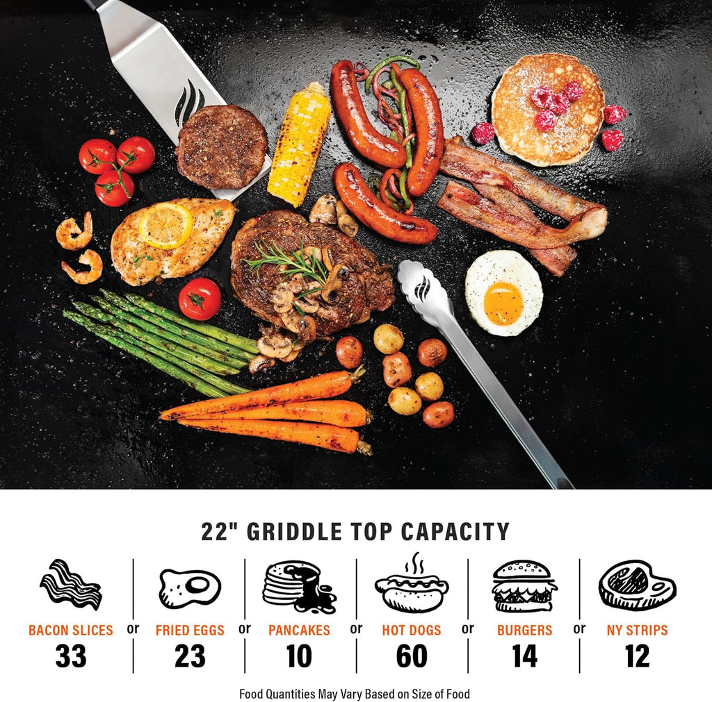 1813 Original 22” Tabletop Griddle with Hood and Stainless Steel Front Plate, Powder Coated Steel, Black