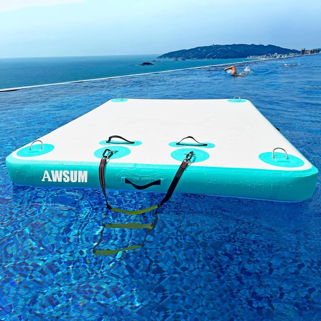 Inflatable Floating Dock Air Dock Platform Floating Island Raft with None-Slip Surface for Pool Beach Ocean