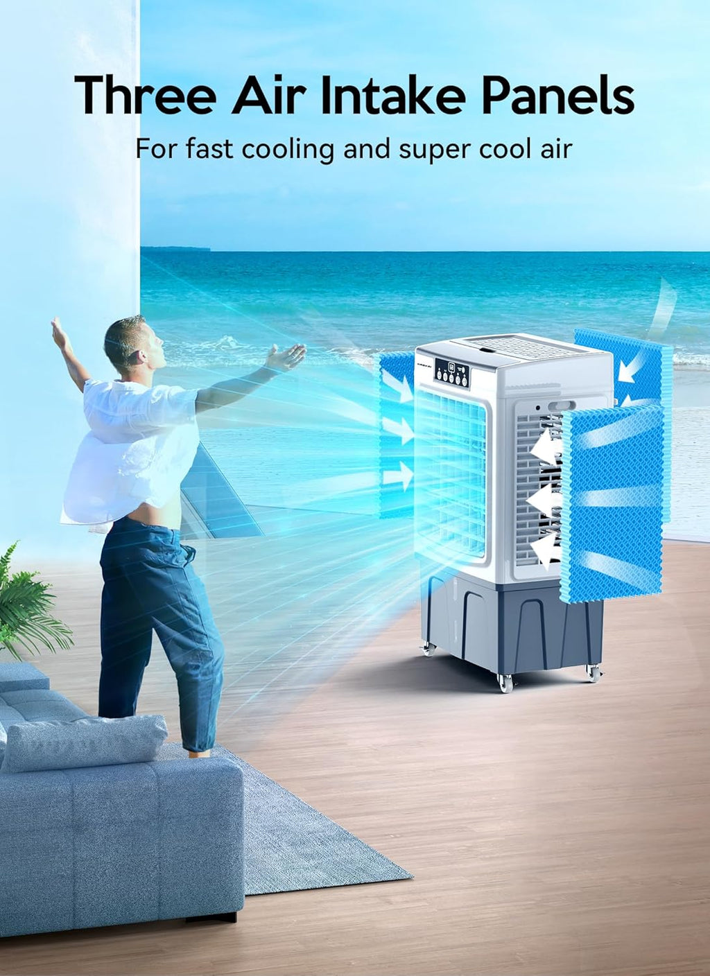 Evaporative Cooler, Air Cooler, 120°Oscillation Swamp Cooler with Remote Control, 24H Timer, 3 Wind Speeds for Outdoor Indoor Use,8 Gallon