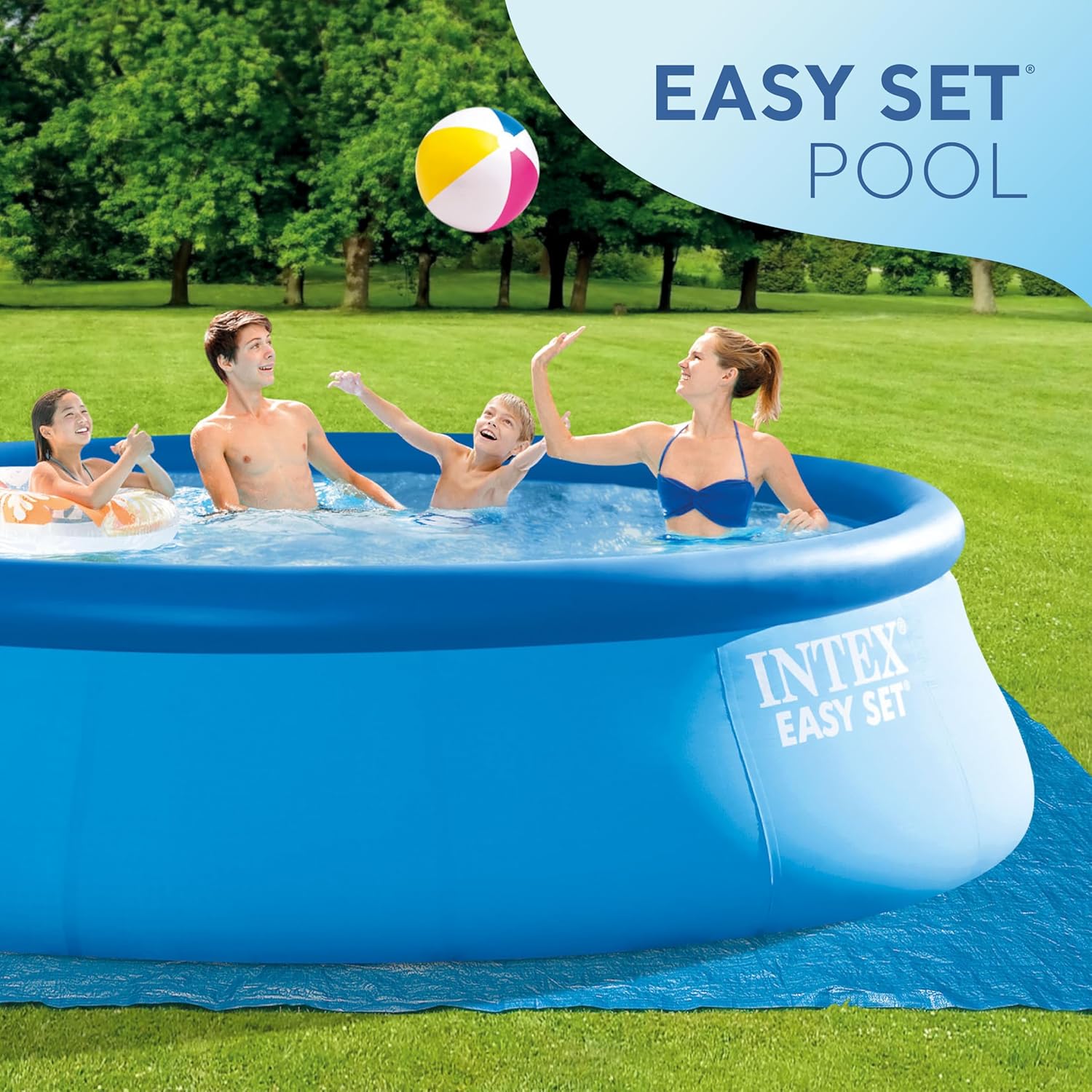 28167EH Easy Set Inflatable Swimming Pool Set: 15ft x 48in – Includes 1000 GPH Cartridge Filter Pump – Removable Ladder – Pool Cover – Ground Cloth