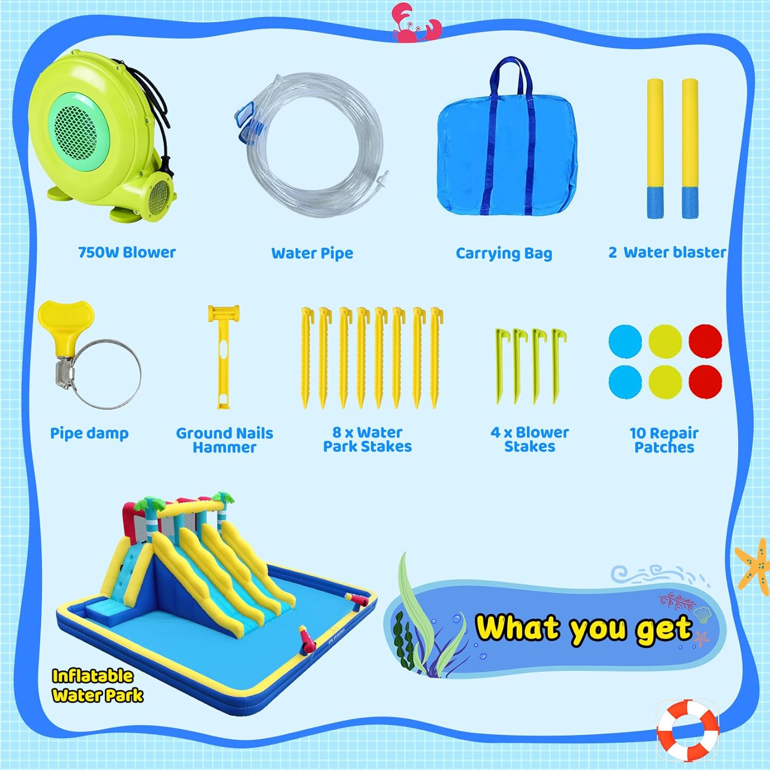 20.66x16.4FT Inflatable Water Slide for Big Kids, Water Park for Kids Backyard with Large Double-Layer Pool,3 Extra-Long Slides,Climbing Wall, 2 Water Cannons, Water Spraying, 750W Air Blower