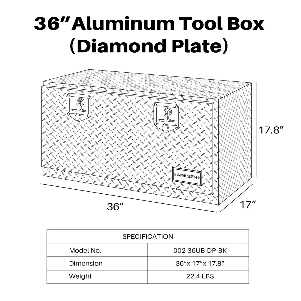 36 Inch Heavy Duty Aluminum Diamond Plate Tool Underbody Box
