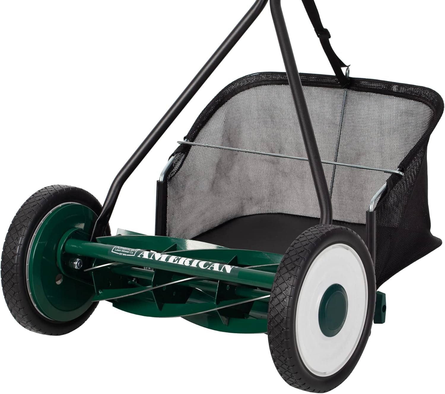 Mower Company 1725-16GC 16-inch 7-blade reel mower with grass debris collection device, designed specifically for lawns, green model