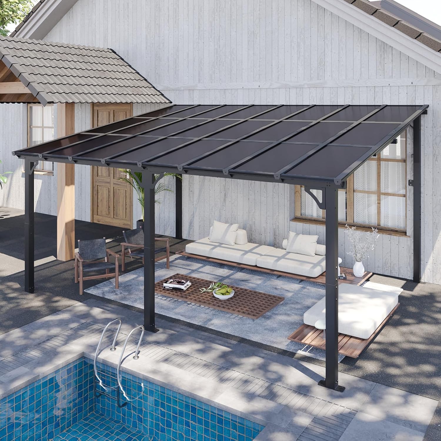 10' x 12' Gazebo for Patio, Gazebo Pergola with Sloped Roof, Large Wall-Mounted Heavy Duty Awnings, for Backyard, Deck, Patio