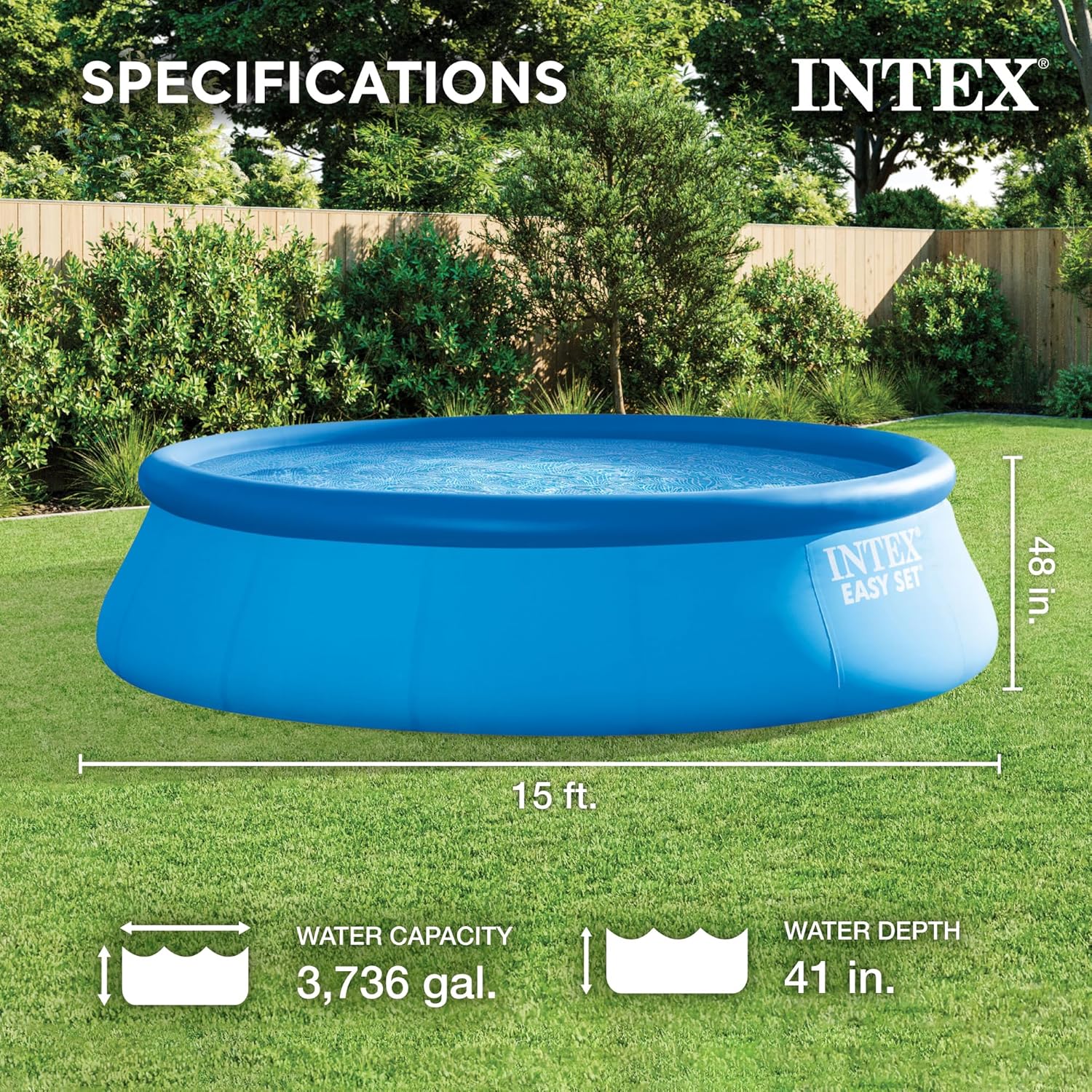 28167EH Easy Set Inflatable Swimming Pool Set: 15ft x 48in – Includes 1000 GPH Cartridge Filter Pump – Removable Ladder – Pool Cover – Ground Cloth