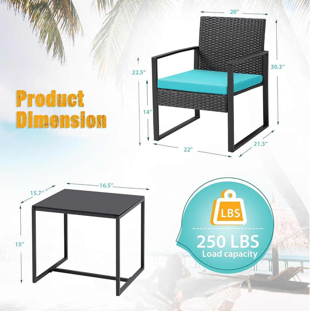 3 Pieces Patio Set Outdoor Wicker Furniture Sets Modern Rattan Chair Conversation Sets with Coffee Table for Yard and Bistro (Black)