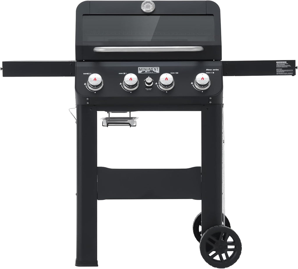 Grills 4-Burner Liquid Propane Gas Grill, Silver Stainless Steel Grill Outdoor Patio Garden Barbecue Grill with Clearview® Lid and One Foldable Shelf, Mesa400MF