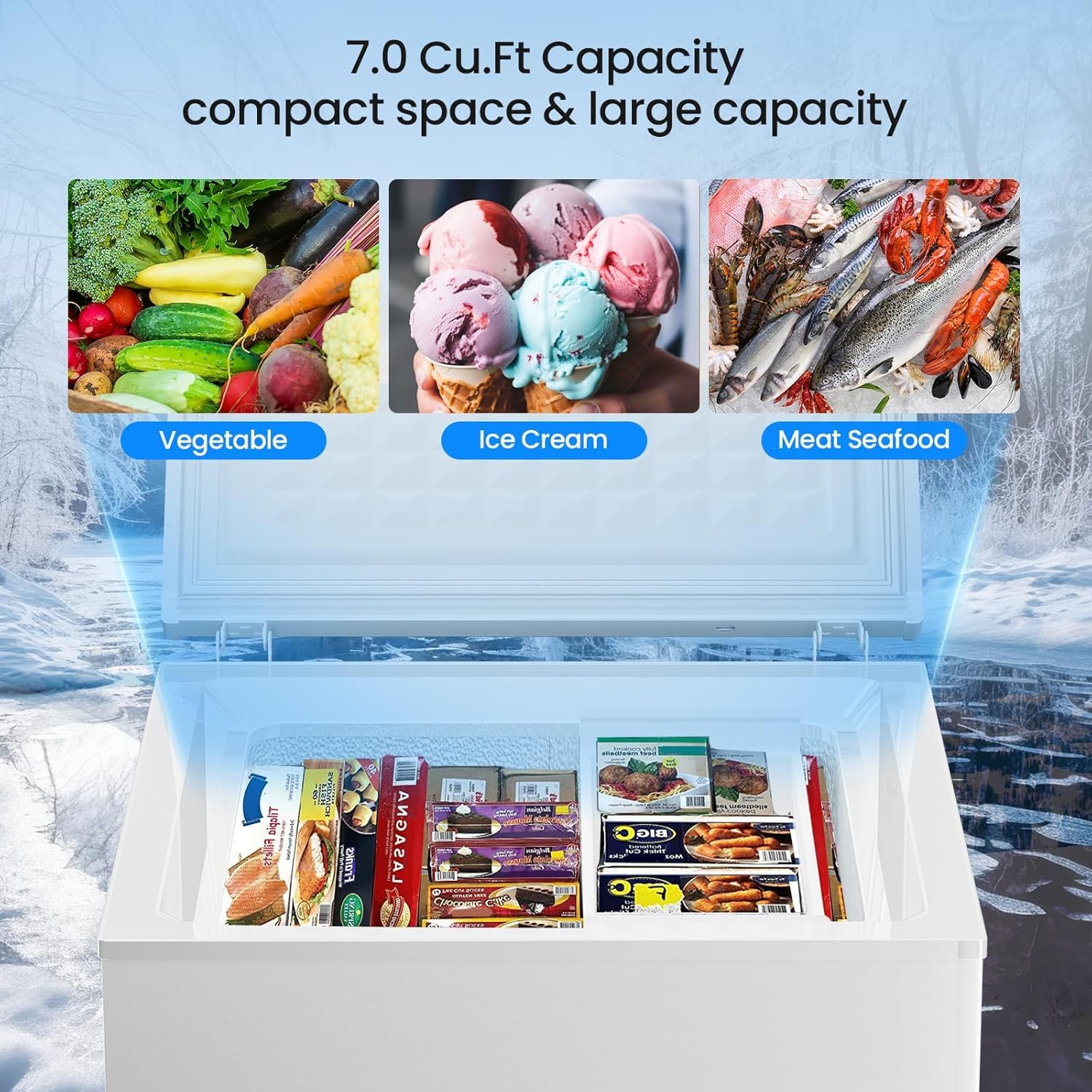 3.5 Cubic Feet Chest Freezer with 2 Removable Baskets Free Standing Top Open Door Compact Freezer with Adjustable Temperature for Home/Kitchen/Office/Bar (3.5 Cubic Feet, White)