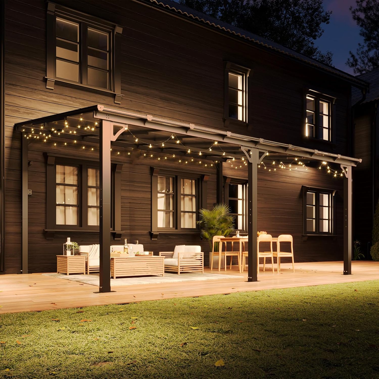 10' x 12' Gazebo for Patio, Gazebo Pergola with Sloped Roof, Large Wall-Mounted Heavy Duty Awnings, for Backyard, Deck, Patio