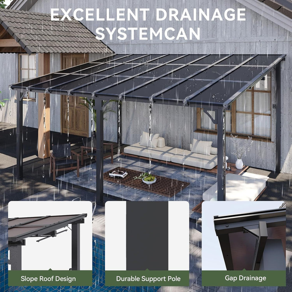 10' x 12' Gazebo for Patio, Gazebo Pergola with Sloped Roof, Large Wall-Mounted Heavy Duty Awnings, for Backyard, Deck, Patio