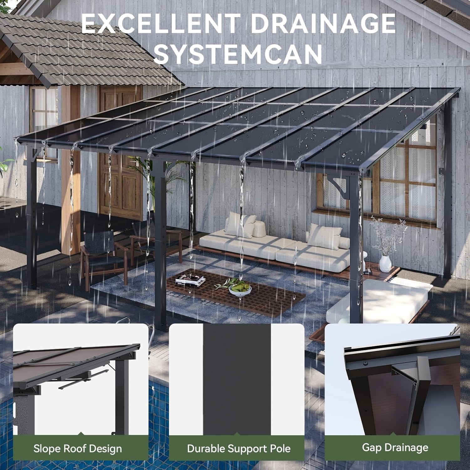 10' x 12' Gazebo for Patio, Gazebo Pergola with Sloped Roof, Large Wall-Mounted Heavy Duty Awnings, for Backyard, Deck, Patio