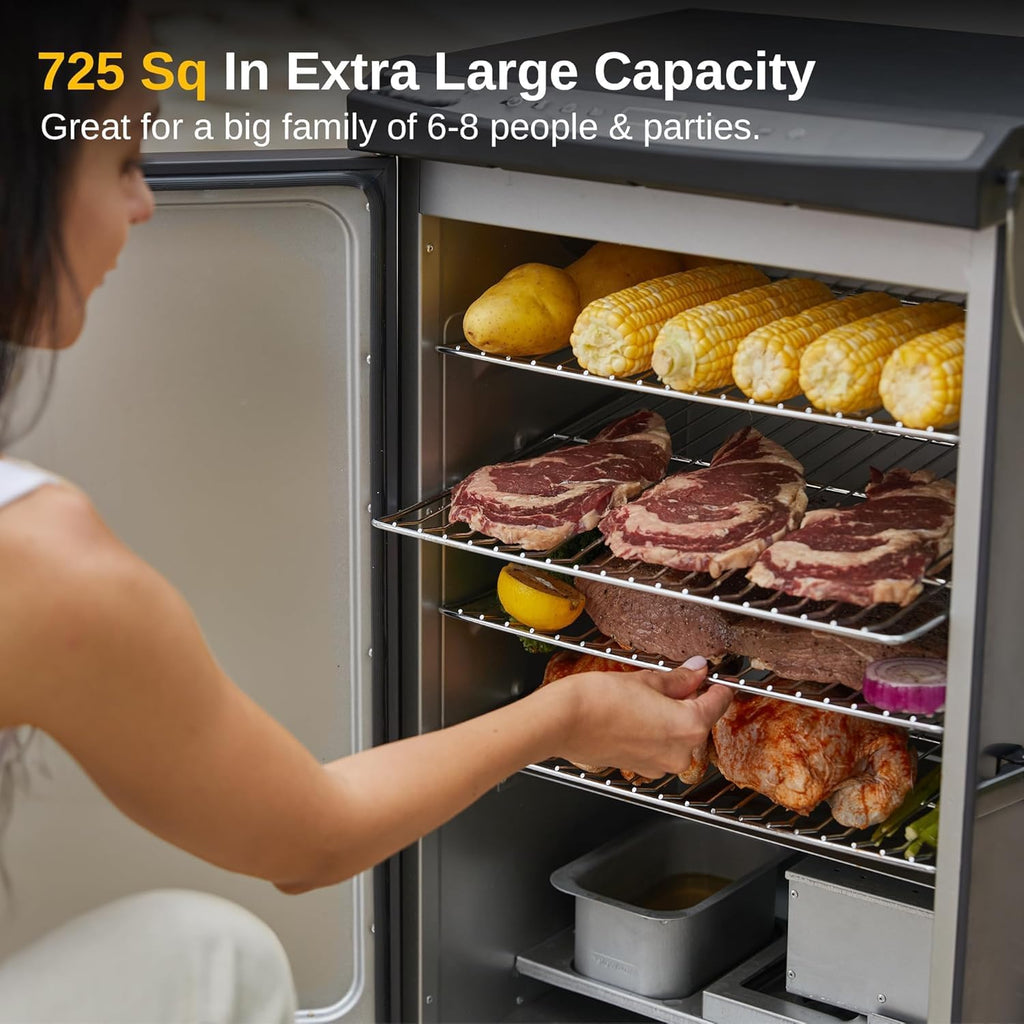 30" Electric Smoker, Outdoor Smoker with Glass Door & Meat Thermometer, 725 Sq Inch Large Capacity, 4 Detachable Racks for Backyard BBQ, Party, Outdoor Cooking Night Blue