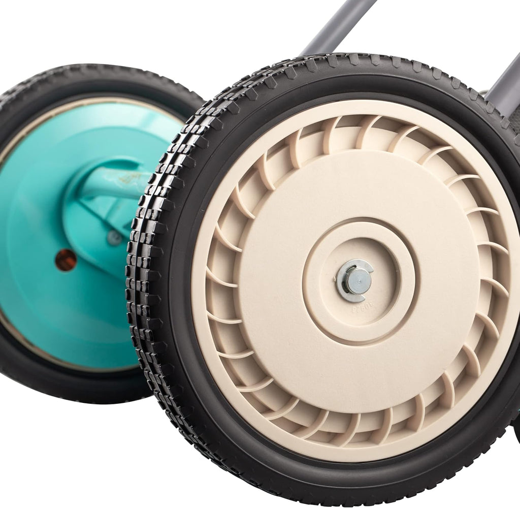 Mower Company 1725-16GC 16-inch 7-blade reel mower with grass debris collection device, designed specifically for lawns, green model