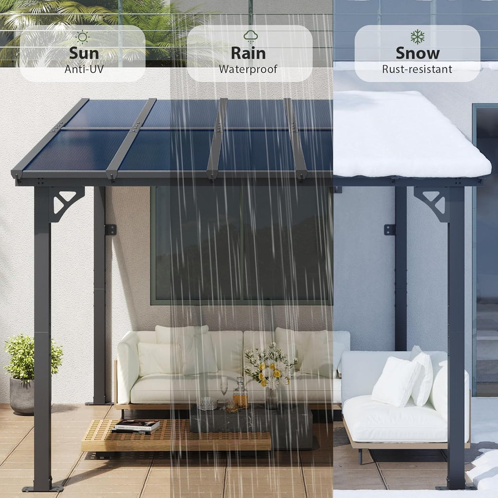 10' x 12' Gazebo for Patio, Gazebo Pergola with Sloped Roof, Large Wall-Mounted Heavy Duty Awnings, for Backyard, Deck, Patio