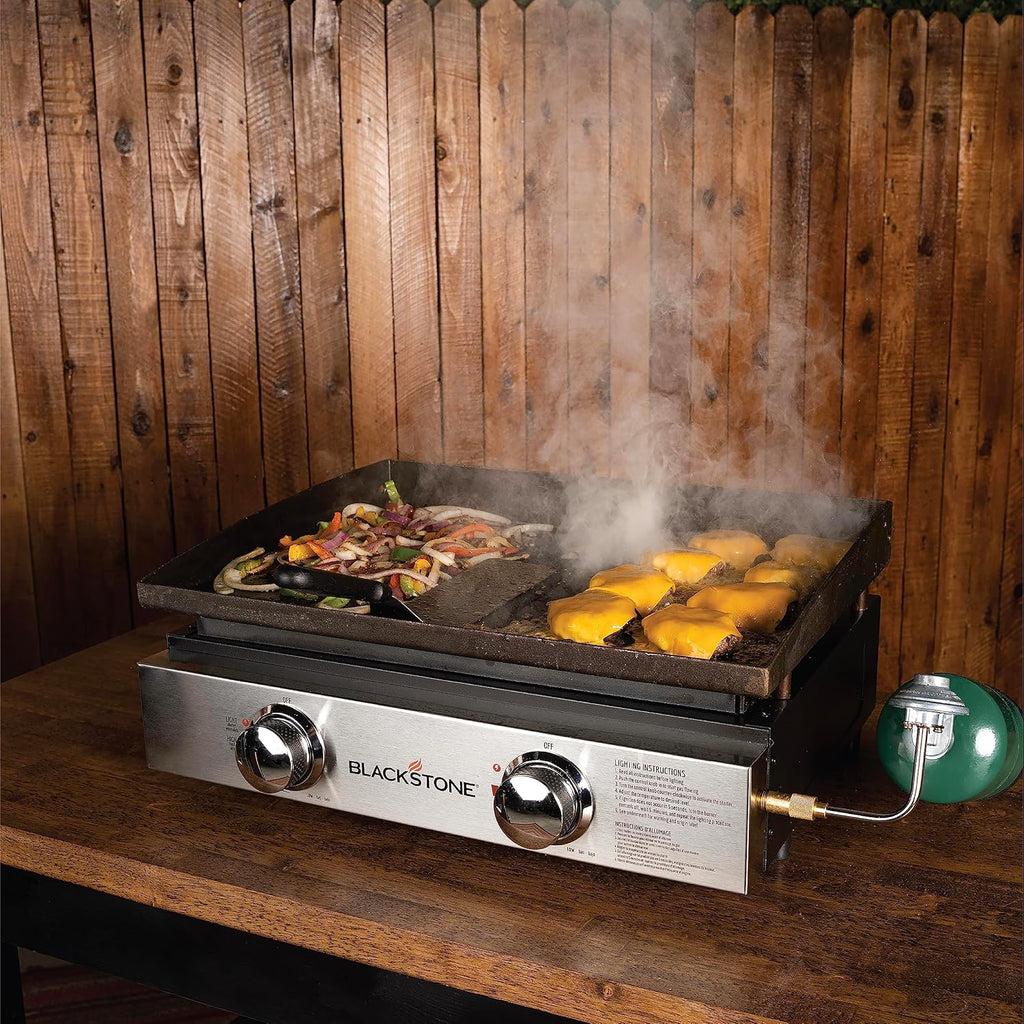 1813 Original 22” Tabletop Griddle with Hood and Stainless Steel Front Plate, Powder Coated Steel, Black