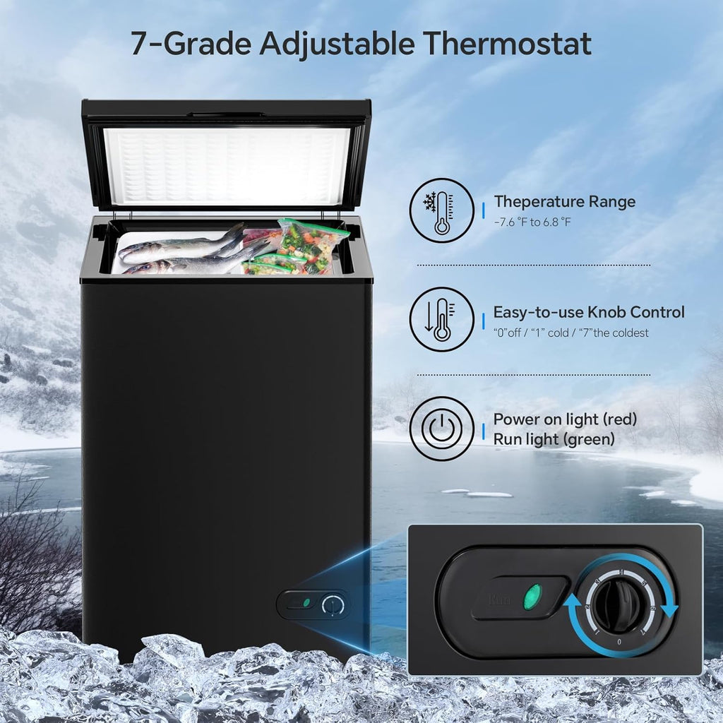 3.5 Cubic Feet Chest Freezer with 2 Removable Baskets Free Standing Top Open Door Compact Freezer with Adjustable Temperature for Home/Kitchen/Office/Bar (3.5 Cubic Feet, White)