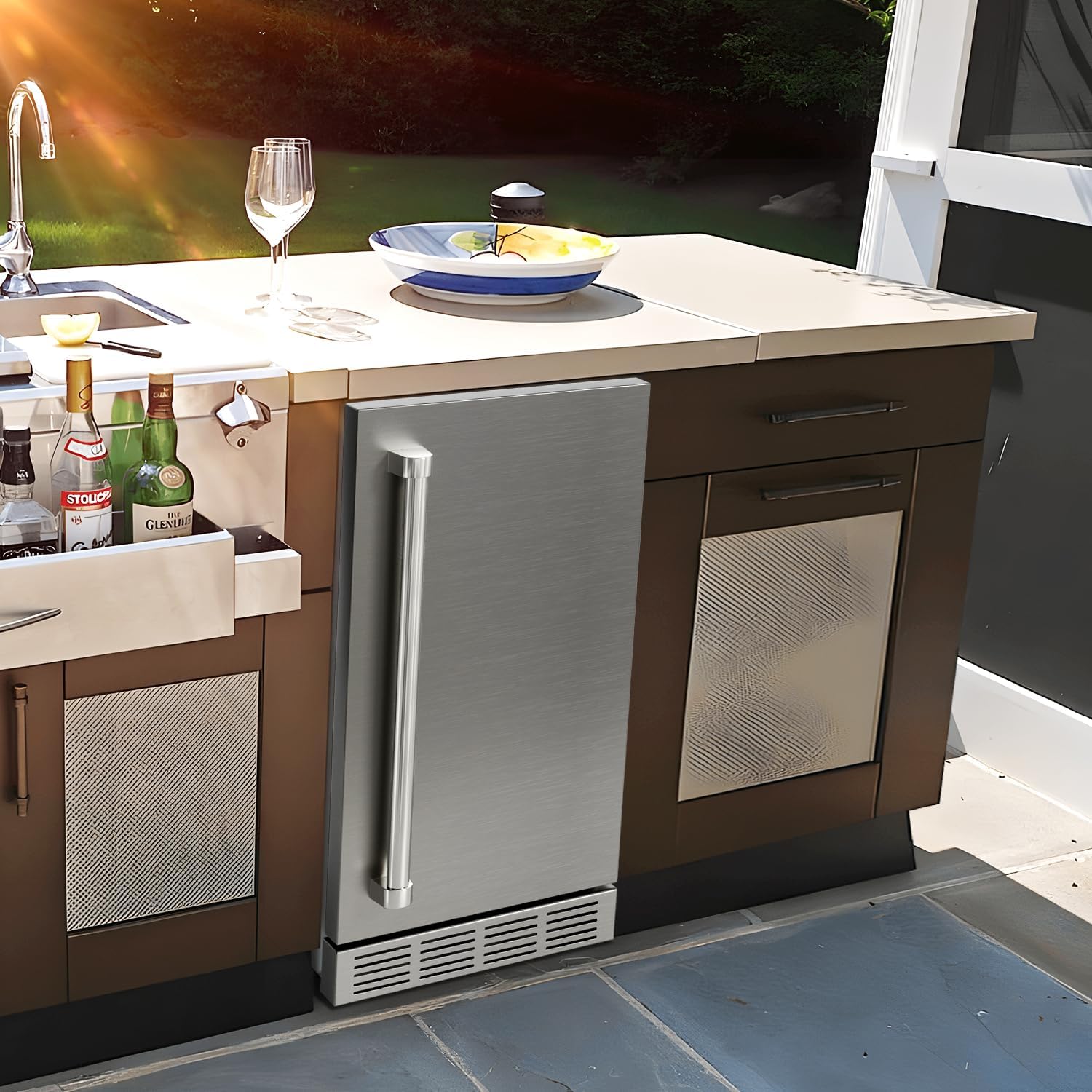 15 Inch Outdoor Refrigerator, Weather Proof Stainless Steel Beverage Beer Cooler Under Counter Fridge, Indoor/Outdoor Refrigerator with 3 Shelves for Patio Kitchen and Commercial Use