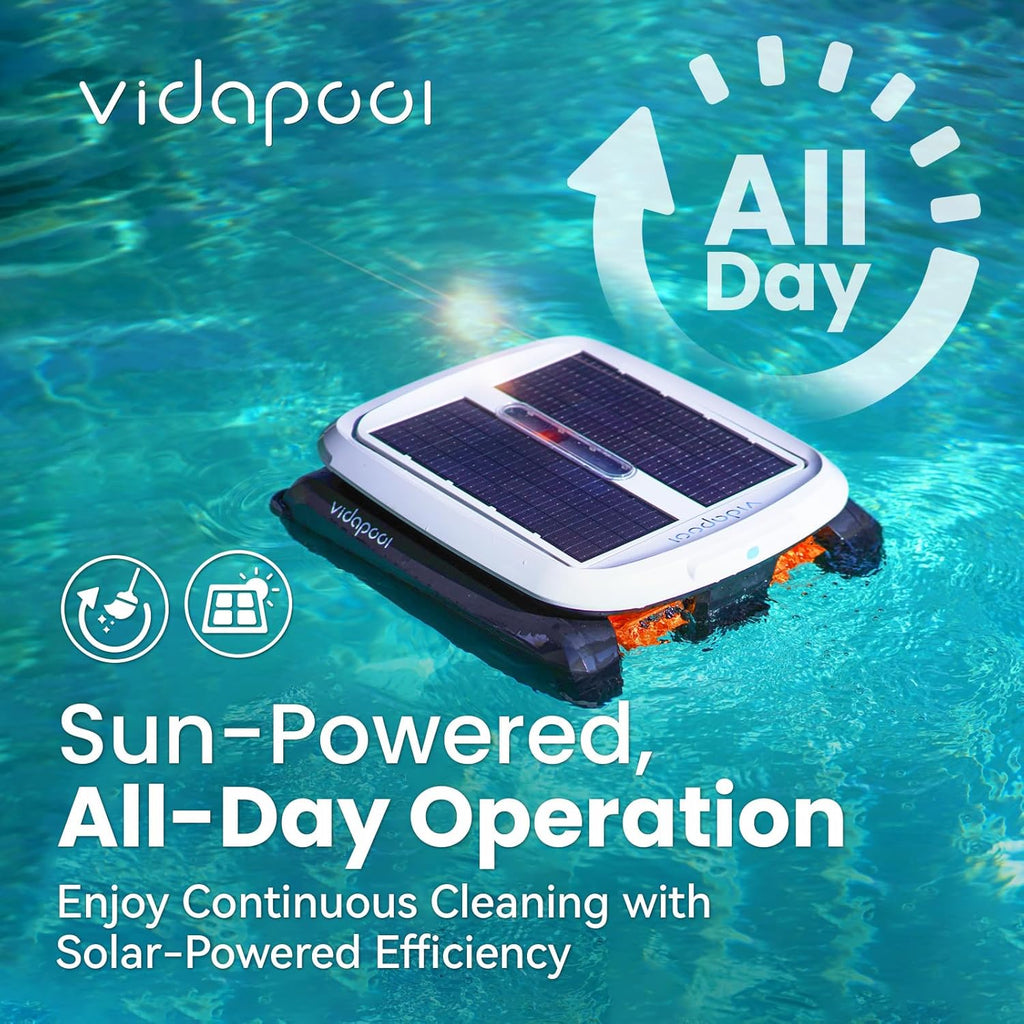 Solar Powered Automatic Robotic Pool Skimmer Cleaner,Solar Pool Surface Cleaner Dual Mode with Obstacle Avoidance Daytime ＆ Overnight Continuous Cleaning Ideal for All Swimming Pool-White