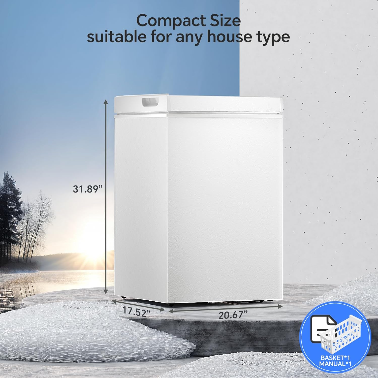 3.5 Cubic Feet Chest Freezer with 2 Removable Baskets Free Standing Top Open Door Compact Freezer with Adjustable Temperature for Home/Kitchen/Office/Bar (3.5 Cubic Feet, White)