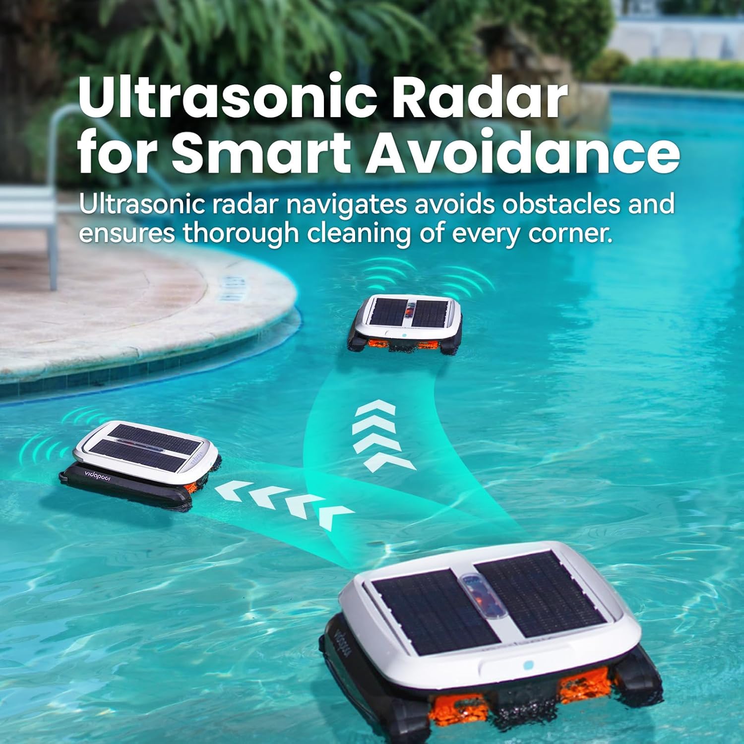 Solar Powered Automatic Robotic Pool Skimmer Cleaner,Solar Pool Surface Cleaner Dual Mode with Obstacle Avoidance Daytime ＆ Overnight Continuous Cleaning Ideal for All Swimming Pool-White
