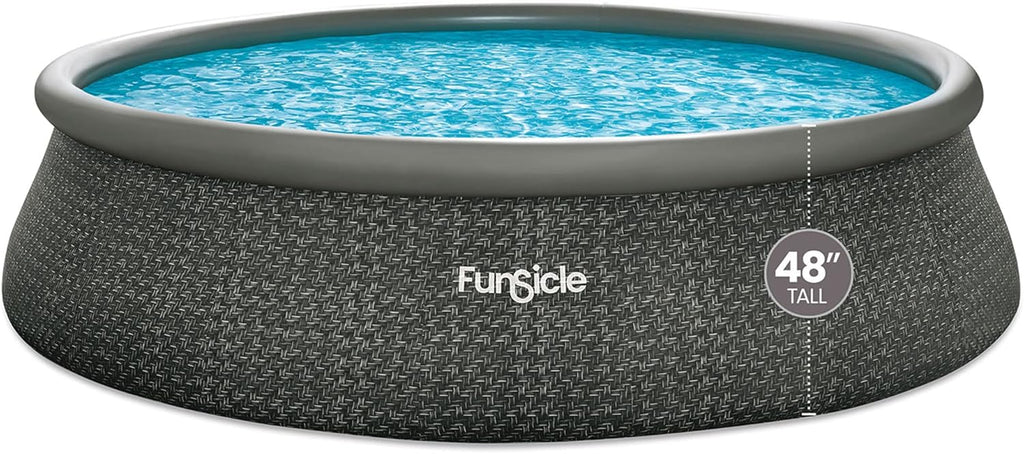 12 Foot by 36 Inch Quickset Round Inflatable Ring Top Outdoor Above Ground Swimming Pool Set with Pump and Cartridge Filter, Dark Herringbone